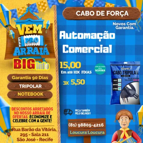 Cabo De Força Tripolar Compatível Com Notebook Padrão Br 630