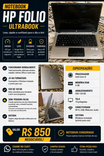 Notebook HP Folio- Core i5 | SSD 120GB