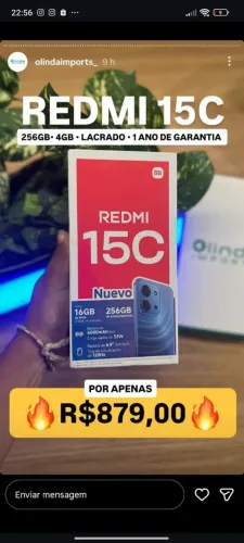 Vendo celular redmi 15 C novo na caixa nunca usado 