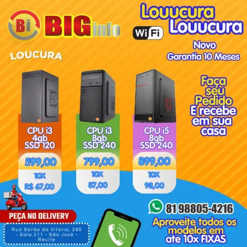 Computador Desktop, Varios Modelos,8 gb Ram, SSD 240gb, Conexões Usb/vga/hdm Em ate 10x