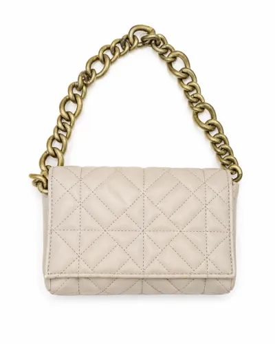 Bolsa Tiracolo Off-White Matelassê com Corrente