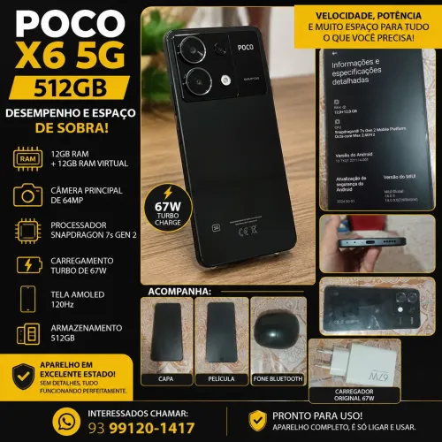POCO X6 512GB | 12GB RAM + 12GB Virtual | Completo | Excelente Estado