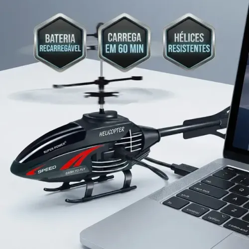 Mini Helicóptero Sensor de Mão Preto com Luz Para Crianças