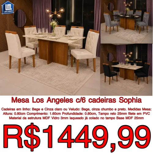 MESA LOS ANGELES 1.60 C/COM 6 CADEIRAS SOPHIA
