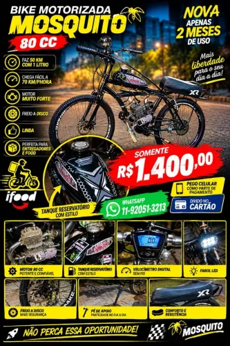 BIKE MOTORIZADA MOSQUITO 80 CC NOVA ? APENAS 2 MESES DE USO Faz 50 km1 litro Chega 70 KM