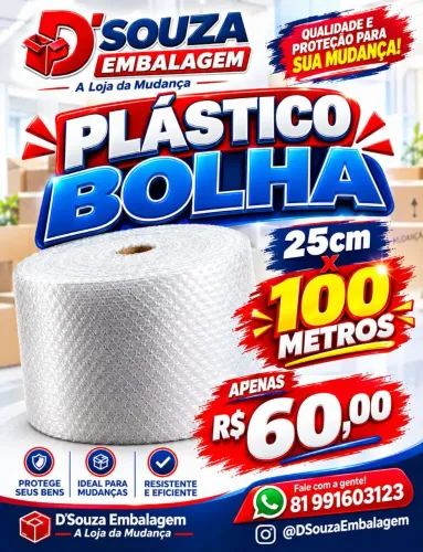 Plástico Bolha 25cm x 100mt