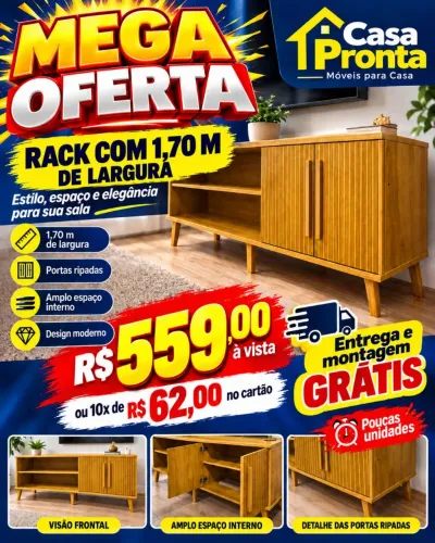 RACK MODERNO COM PORTAS RIPADAS