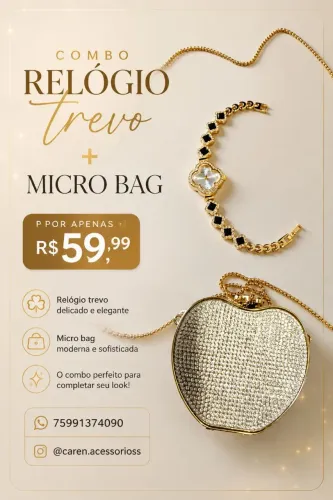 Combo relógio trevo + micro bag