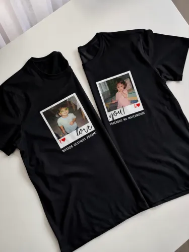 Camisa personalizada casal | Foto infância + iniciais + frase ?