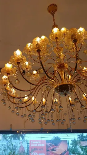 Lindo lustre 35 braços cristais asfour egipcio metal dourado