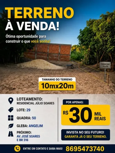 TERRENO À VENDA NO LOTEAMENTO RESIDENCIAL JÚLIO SOARES PRÓX. AV. JOSÉ SOARES E BR-316