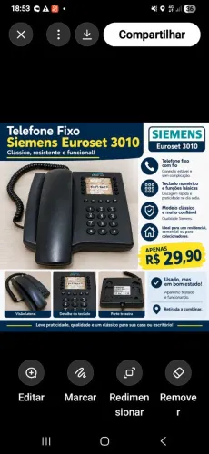 Telefone Fixo Siemens Euroset 3010 - Usado em Bom Estado
