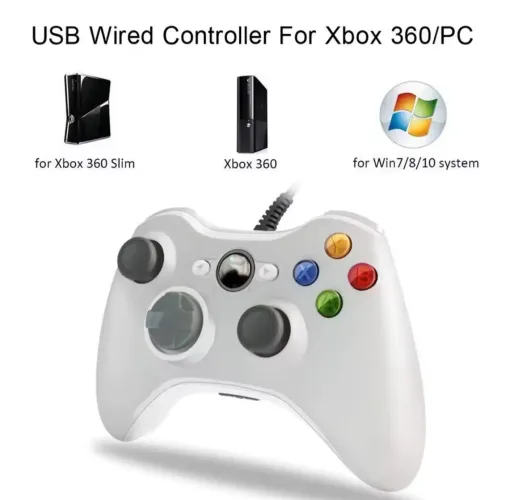 Controle com fio para XBOX 360 Branco/Preto