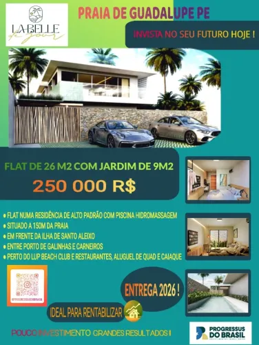 Flat com jardim a 150 m da praia de Guadalupe