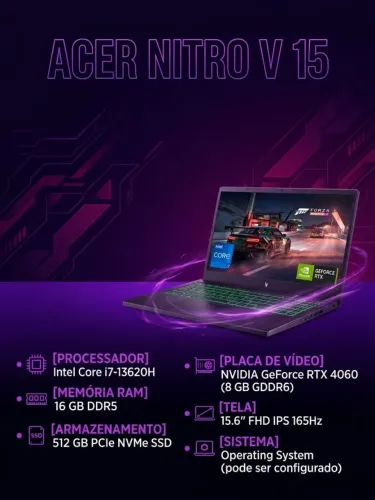 Acer Nitro V15 Core i7 RTX 4060 16GB RAM LACRADO