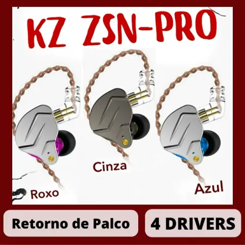 Fone KZ ZSN PRO 4 Drivers Retorno de Palco - Lacrado, In ear Monitor de palco