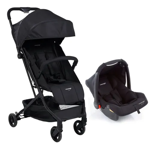 Carrinho De Bebê + Bebê Conforto Travel System Yupi Duo Preto - Voyage