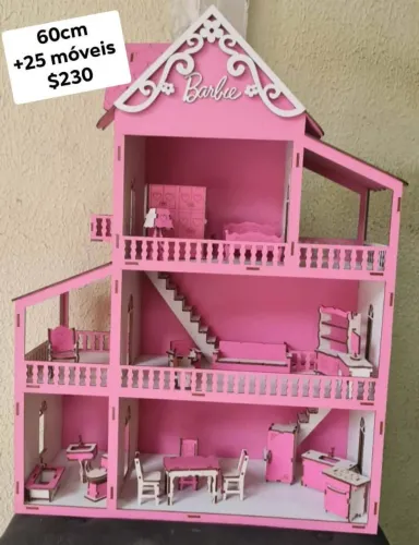 Casa de boneca barbie 60cm + 25 móveis