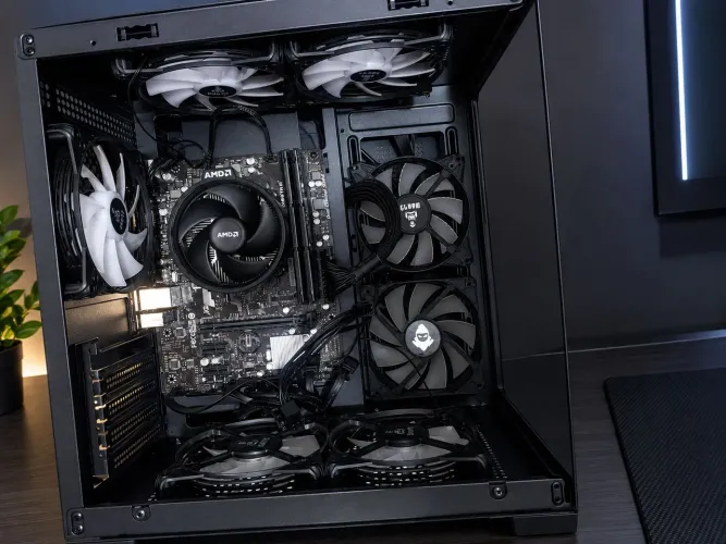 Gabinete Aquário Junto com Fãns + Fonte MSI MAG A650BN 650W + 2 Pentes 8GB DDR4