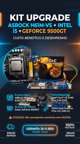 ?Kit Placa Mãe ASRock LGA 1155 + Intel Core i5 2400 + Cooler + Placa de Vídeo GeForce