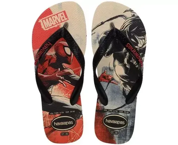 Chinelos Havaianas Top Marvel Classics Bege Palha Preto