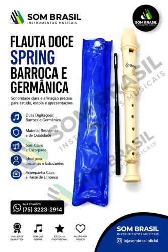 Flauta Doce Spring Germânica E Barrôca Soprano Em Dó SGFLG ABS Marfim