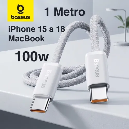 Cabo Baseus IPhone 15 ao 18 MacBook de 1m Turbo 100w Premium USB Tipo C