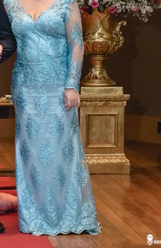vestido longo de festa renda azul g