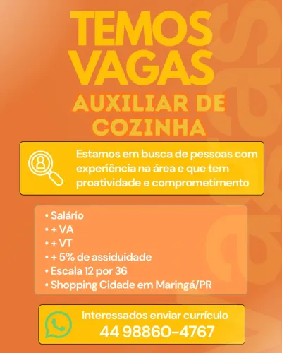 ? Vaga Auxiliar de cozinha!