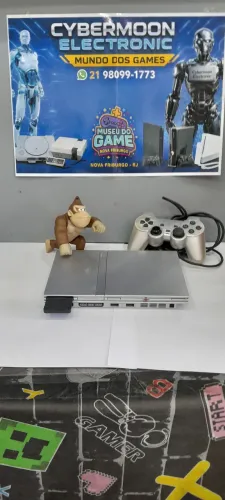 Playstation 2 prata bloqueado + controle prata