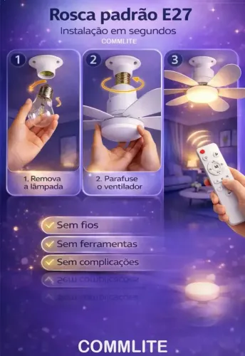 Lâmpada Ventilador de Teto com controle remoto Bivolt tipo Bocal