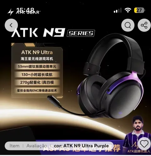 Headset Atk n9 ultra preto/roxo