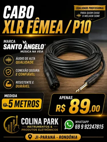 Cabo de áudio XLR Fêmea/P10