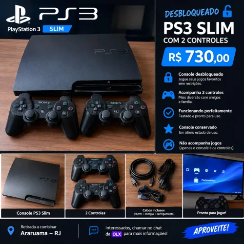 ? PS3 SLIM DESBLOQUEADO + 2 CONTROLES