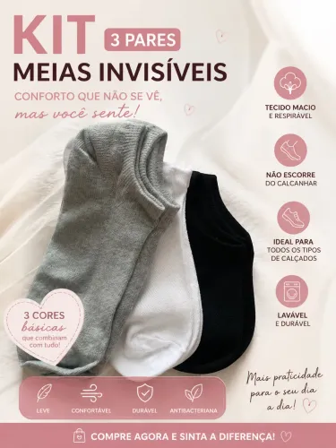 Kit 3 pares de meias unissex