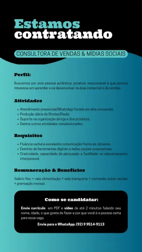 VAGA VENDEDORA COMERCIAL