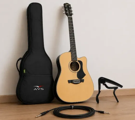KIT Violão Elétrico Tagima Andes Latin Aço Folk+capa luxo acolchoada avs+capotraste+cabo