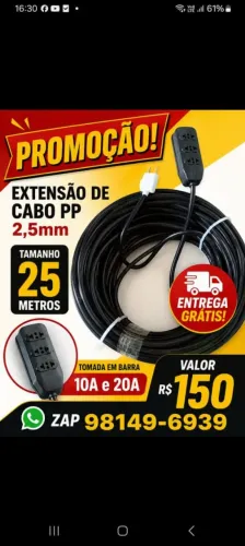 Extensão de Cabo PP 2,5mm (tamanho 25 metros) produto a pronta entrega