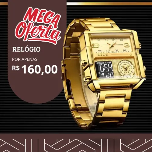 Relógio Masculino Quadrado 3 em 1 Dourado Alto Desing