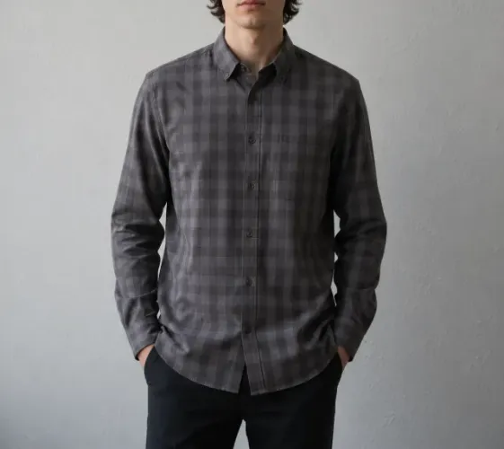 camisa masculina request manga longa xadrez chumbo g