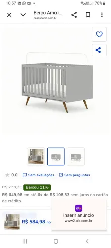 Vendo lindo berço mini cama retro, cinza, com pés com madeira natural amêndoas.