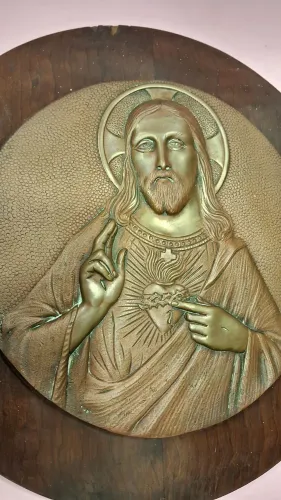 Sagrado Coração Belíssimo Quadro em bronze/cobre 35x35 ,3 kilos