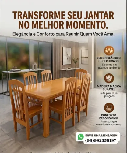 Conjunto de mesa de jantar em madeira Maciça Tatajuba