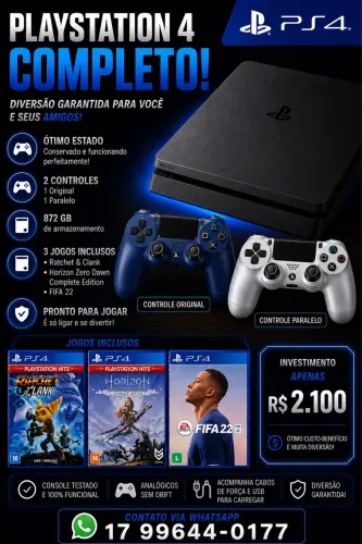 PS4 SEMINOVO TOP COM 3 JOGOS
