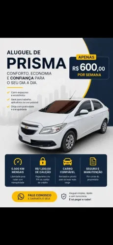 Alugo Chevrolet prisma 1.0 completo| R$ 600/semana