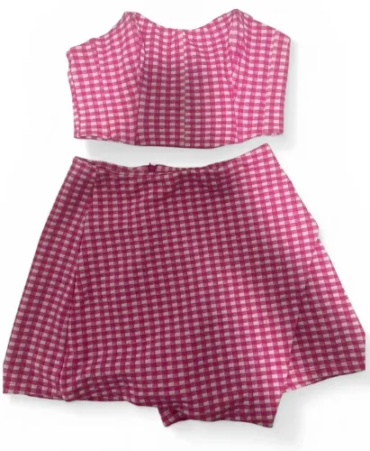 Cropped e short saia quadriculado/ conjunto são joão