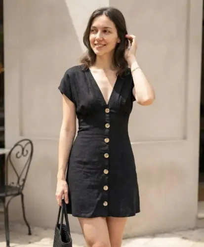 Vestido Curtinho Preto Em Viscose. Tamanho M