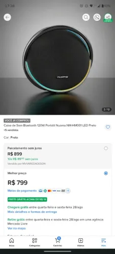 Caixa de Som Bluetooth 120W Portátil Nuoma NM-HM001 LED Preto