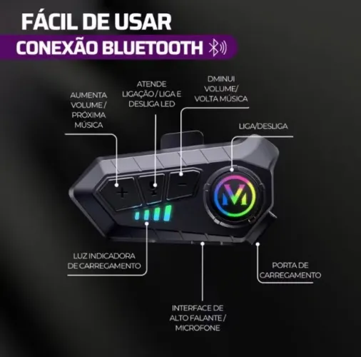 Fone de Ouvido de Capacete Moto Bluetooth Controle De Voz intercomunicador moto