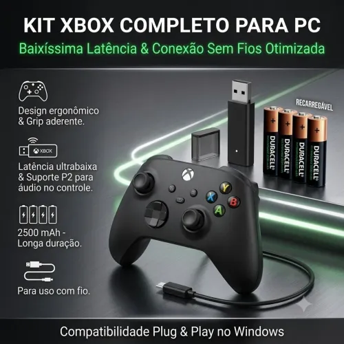 Kit Xbox PC: Controle Series + Adaptador Wireless + Pilhas